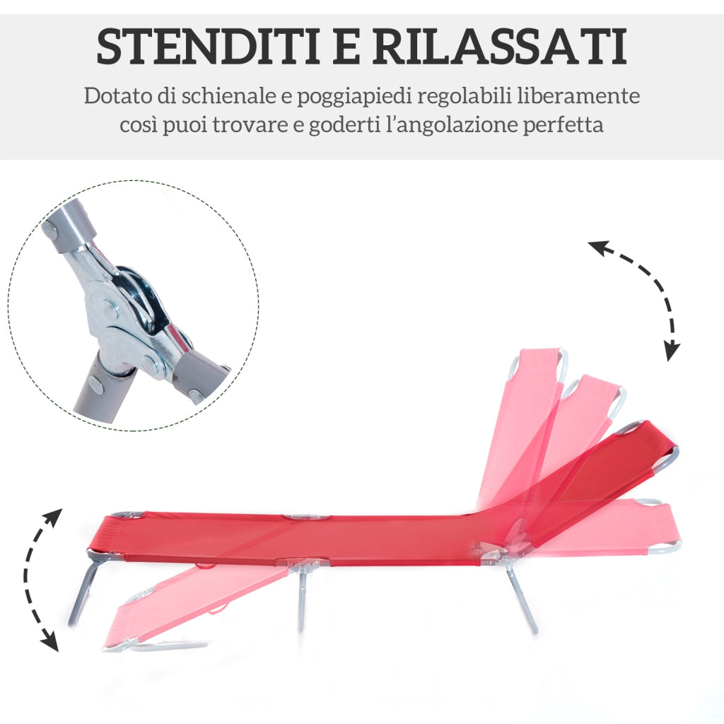 Lettino Prendisole Pieghevole con Schienale Reclinabile su 5 Livelli, 187x55x24cm, Rosso