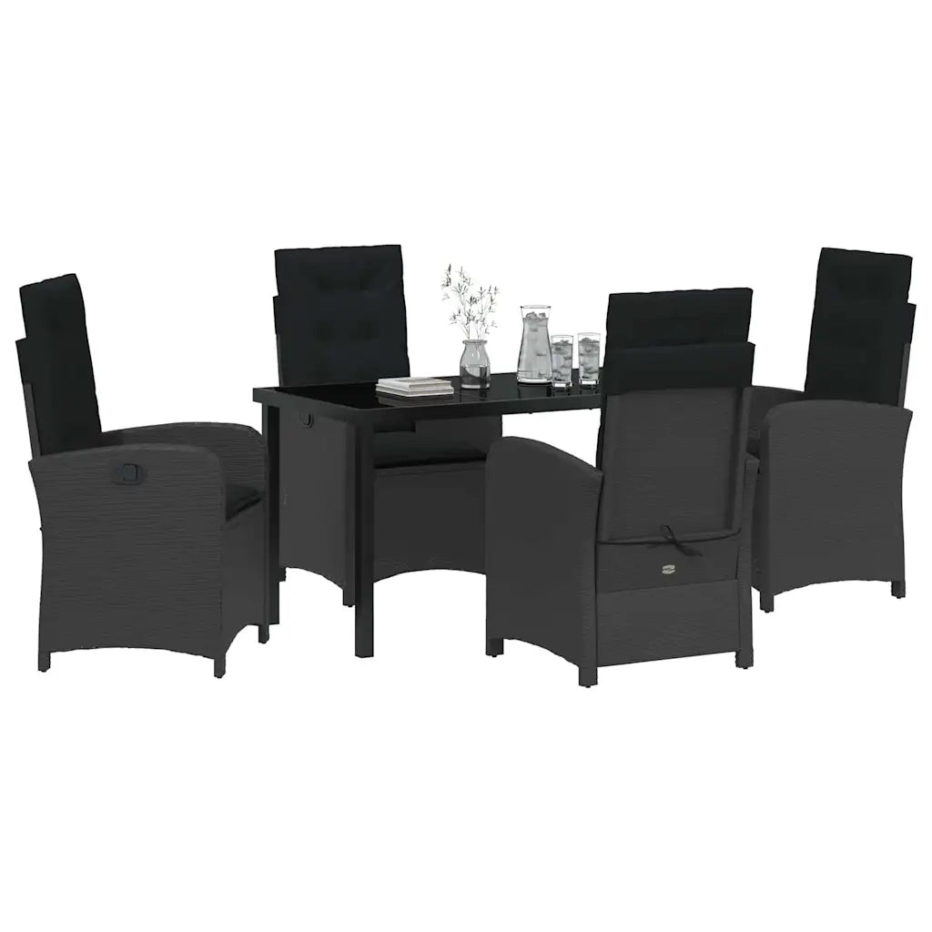 Set da Pranzo per Giardino con cuscino 5 pcs Nero polyrattan