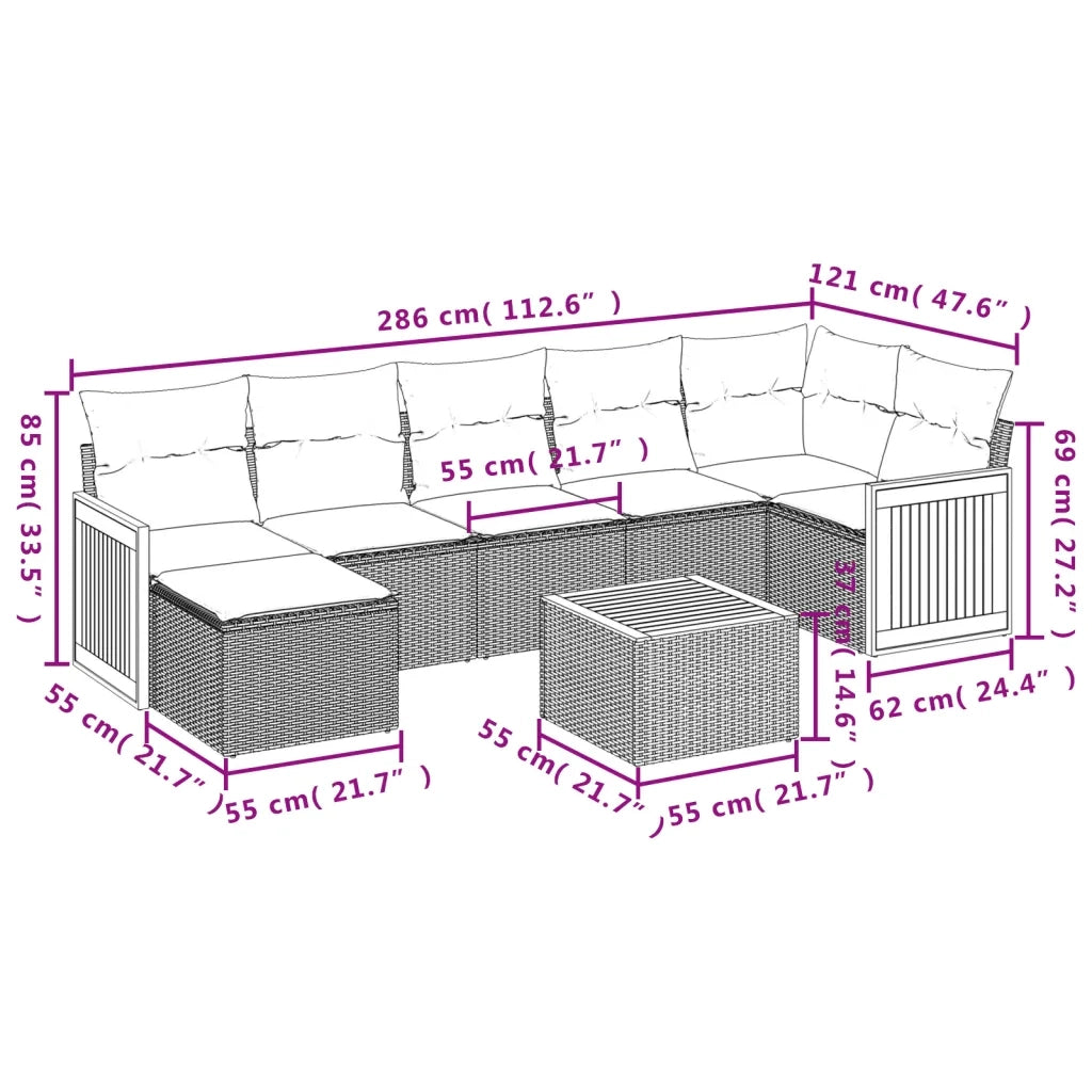 Set Divano da Giardino 8 pz con Cuscini Grigio in Polyrattan