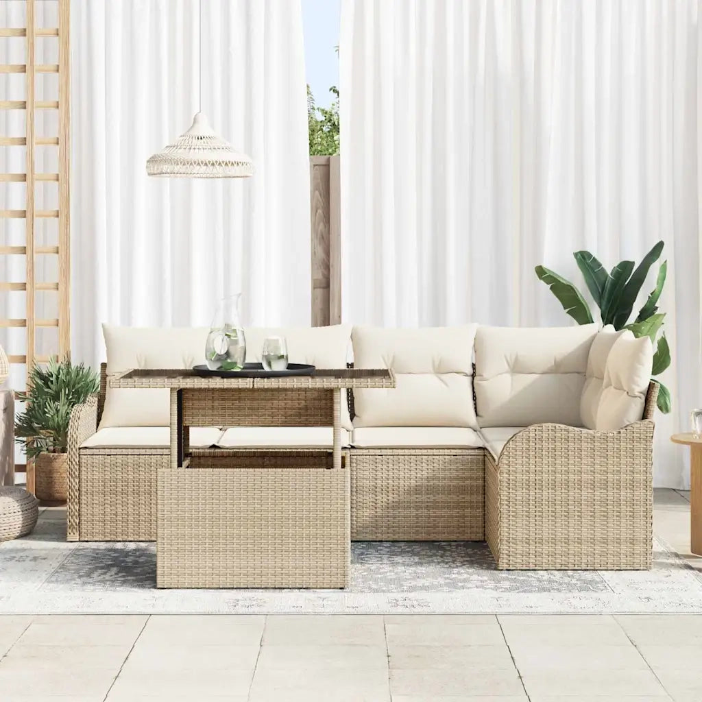 Set Divano da Giardino 6 pcs Beige Rattan in Polipropilene 3357204