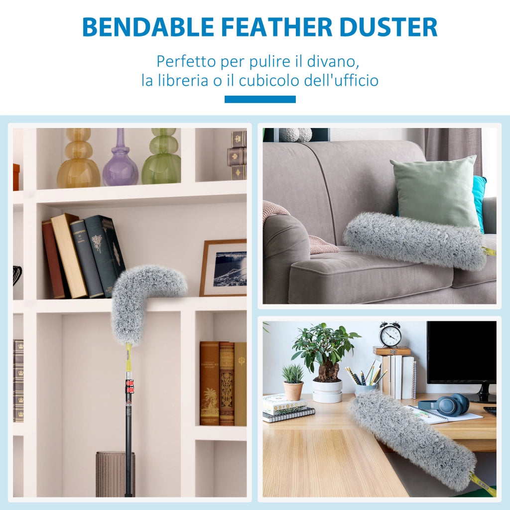 Kit per Pulizia della Casa con Asta di Prolunga, Spolverino per Ragnatele, Spolverino in Microfibra e Spolverino per Ventilatore a Soffitto, Giallo e Grigio