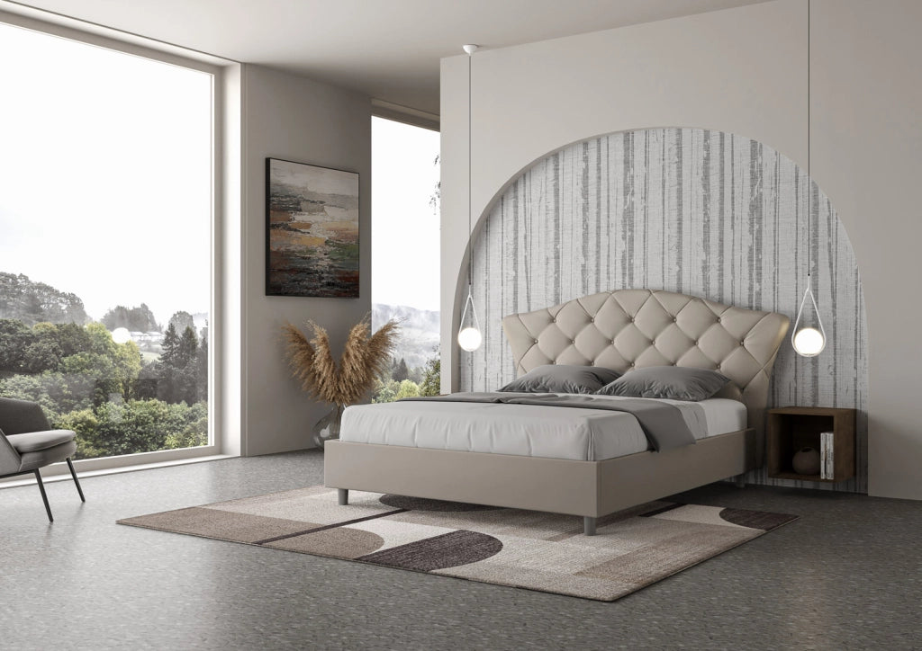 BS COM Letto matrimoniale contenitore imbottito 160x210 similpelle tortora