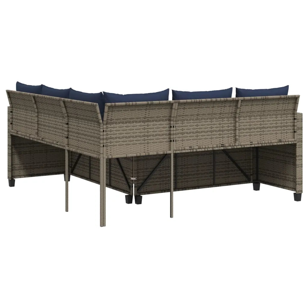 Divano da giardino con Tavolino e cuscini a forma di L in Polyrattan Grigio 369046