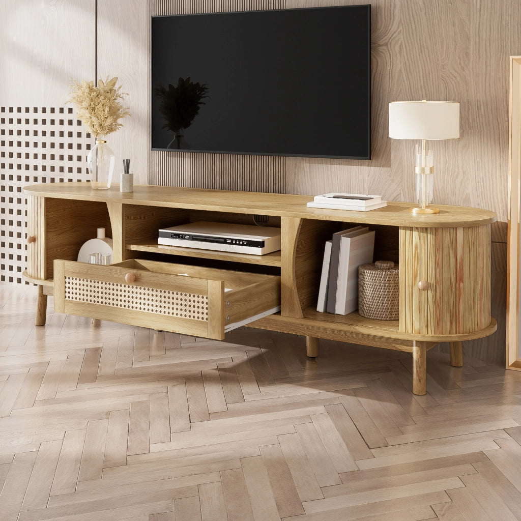 Cassettiera TV in MDF naturale; lunghezza 165 cm