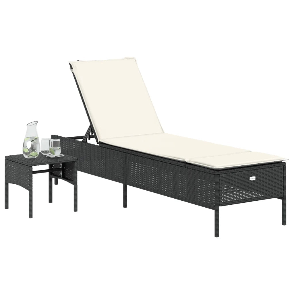 Lettino Prendisole con Tavolo e Cuscino Nero in Polyrattan 4002728