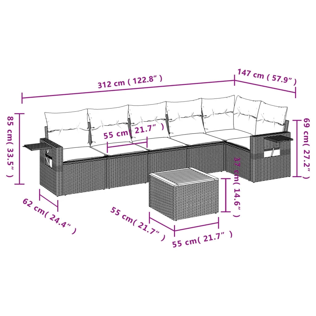 Set Divani da Giardino 7 pz con Cuscini Grigio in Polyrattan