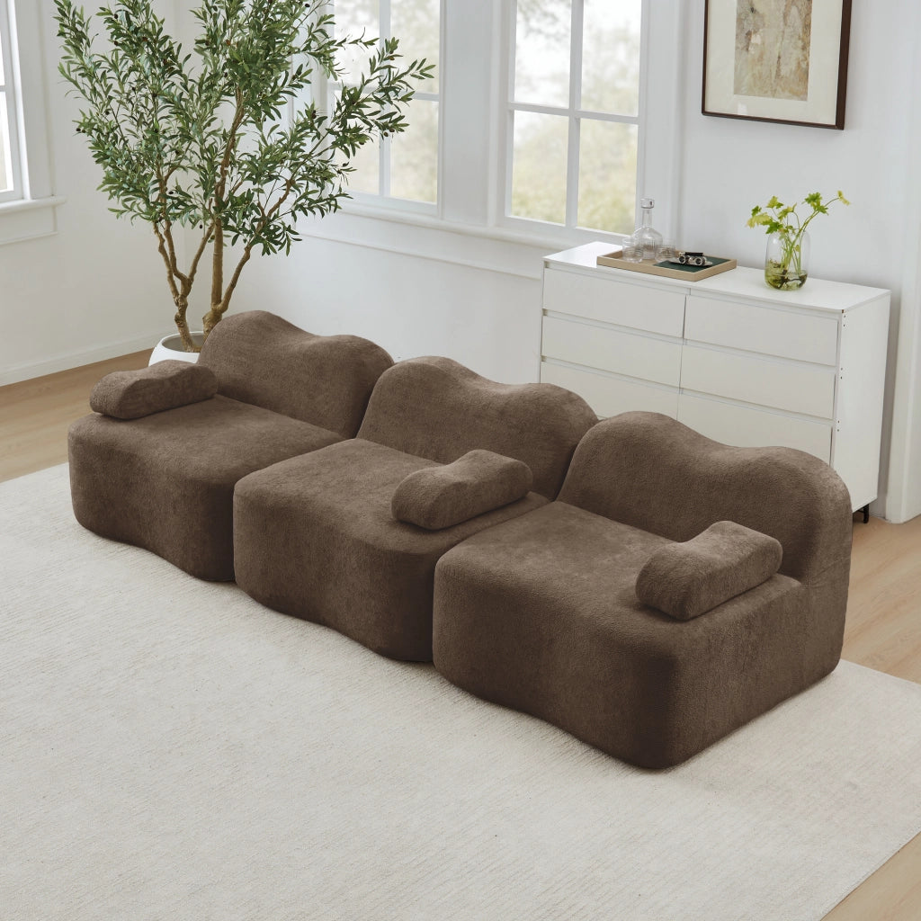 Divano Modulare 3 Posti con Braccioli ¨C MINIMAL ¨C Tessuto Marrone, Morbido, Chaise Longue