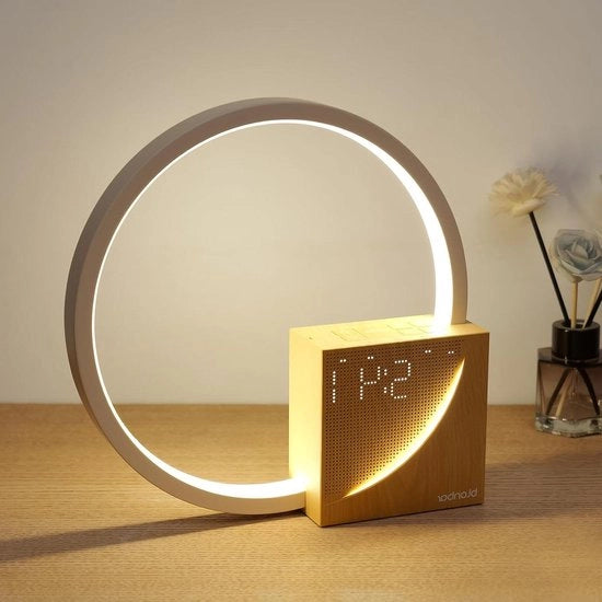 Lampada da Notte 10W con Funzione di Ricarica USB e Sveglia con Controllo Tattile - Dimmabile a 3 Niveletà di Luminosità - Lampada da Tavolo per Soggiorno e Camera da Letto