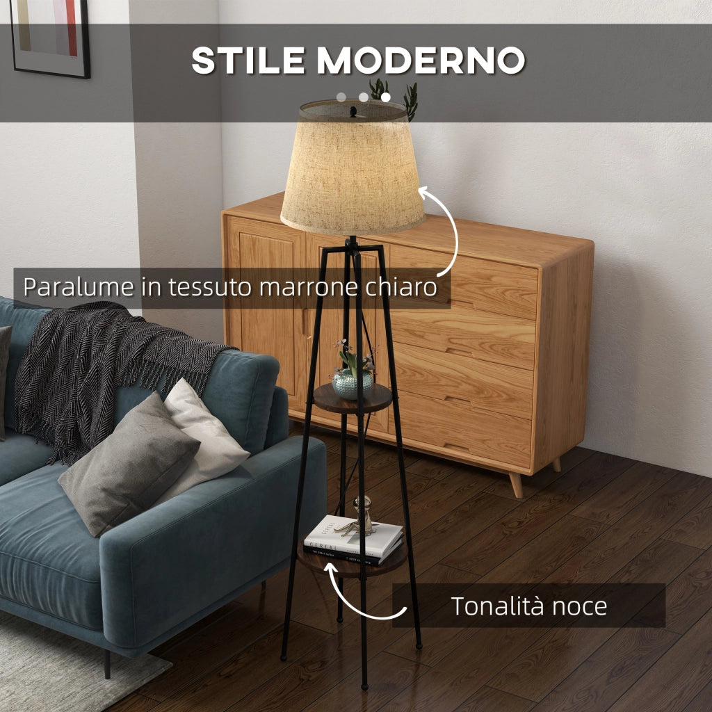Lampada da Terra a 2 Ripiani ¨C Minimal ¨C Nero Marrone 42x166 cm