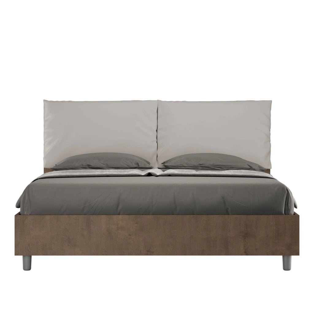 BS COM Letto matrimoniale senza rete 160x190 Noce cuscini similpelle tortora