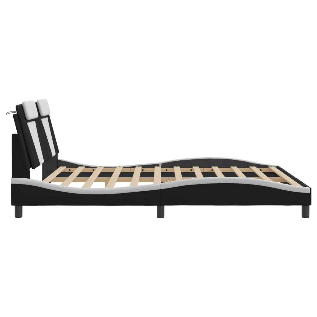 Letto matrimoniale | Letto per adulti | Giroletto Viana con LED senza Materasso Nero e Bianco 180x200 cm
