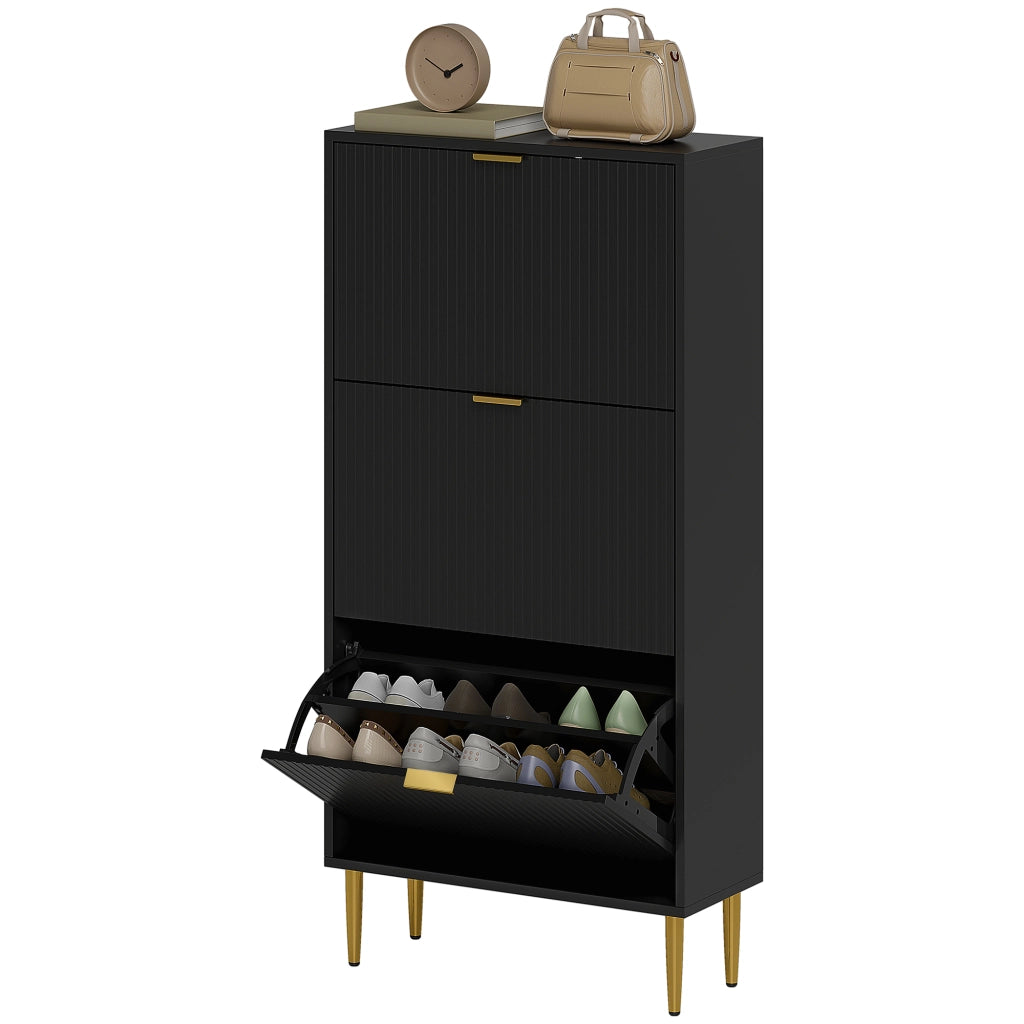 Scarpiera con Ante e Cassetti ¨C Minimal ¨C Nero 60x24x122,5 cm
