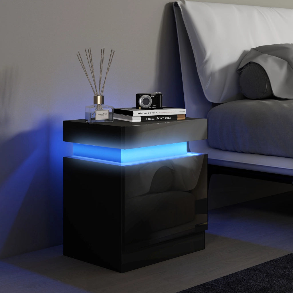 Comodino con luce LED RGB e 2 cassetti ¨C Xylo ¨C nero lucido