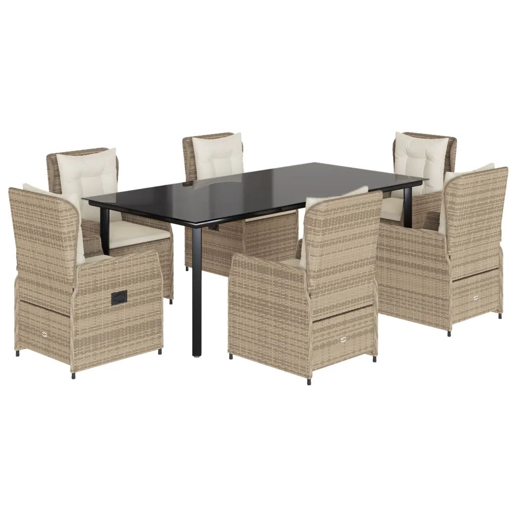 Set da Pranzo da Giardino 7 pz con Cuscini Beige in Polyrattan 3262894