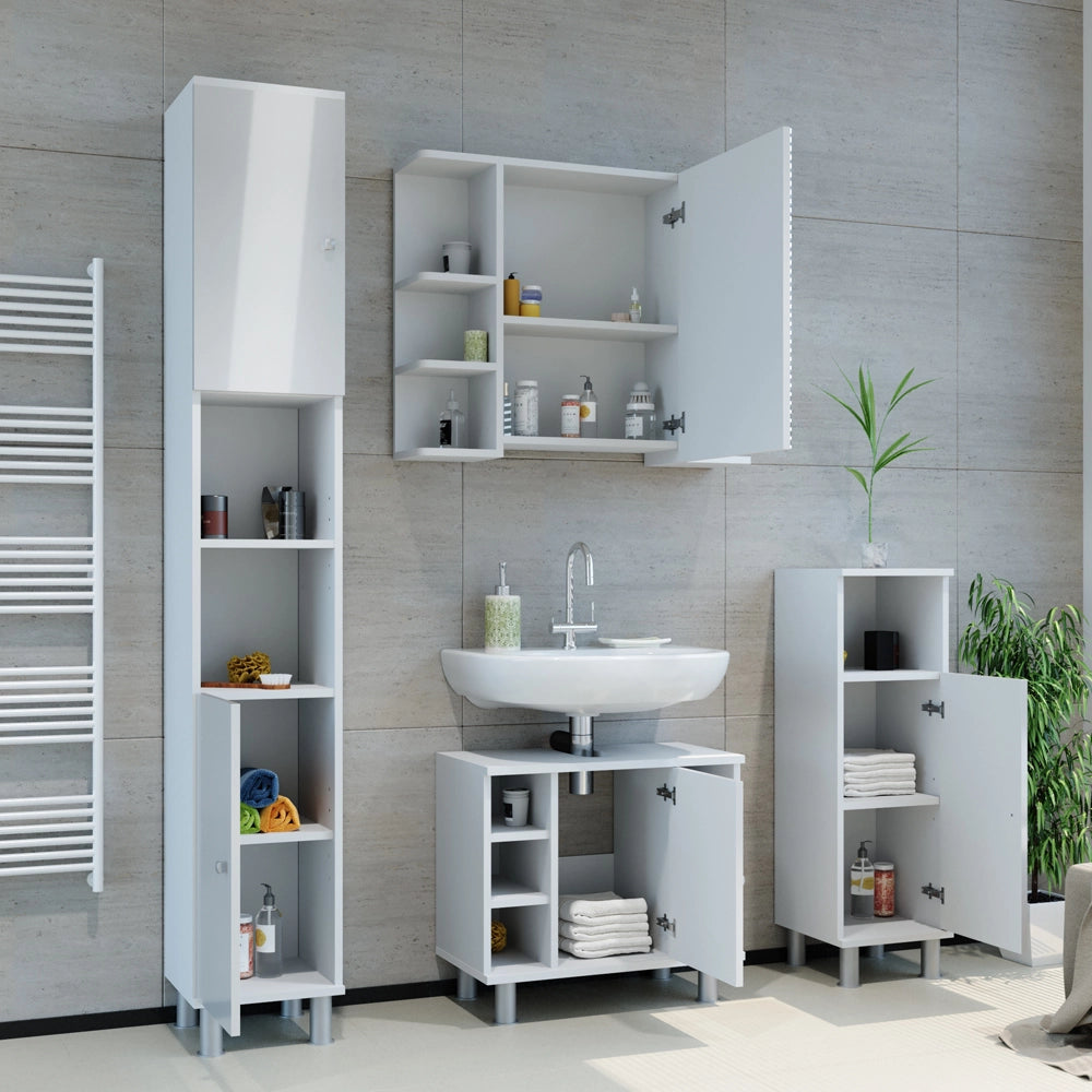 Vicco Set mobili bagno Bianco lucido 3 parti, con mobile midi