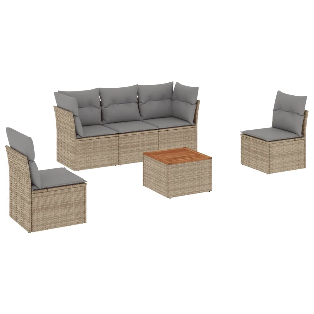 Set Divano da Giardino 6 pz con Cuscini Beige Misto Polyrattan