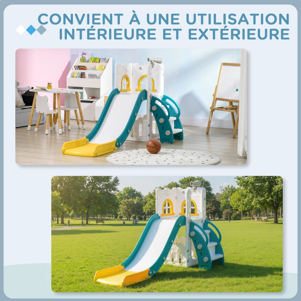 Castello per bambini 5 in 1 con canestro e scivolo ¨C Minimal ¨C 70x177x92 cm giallo