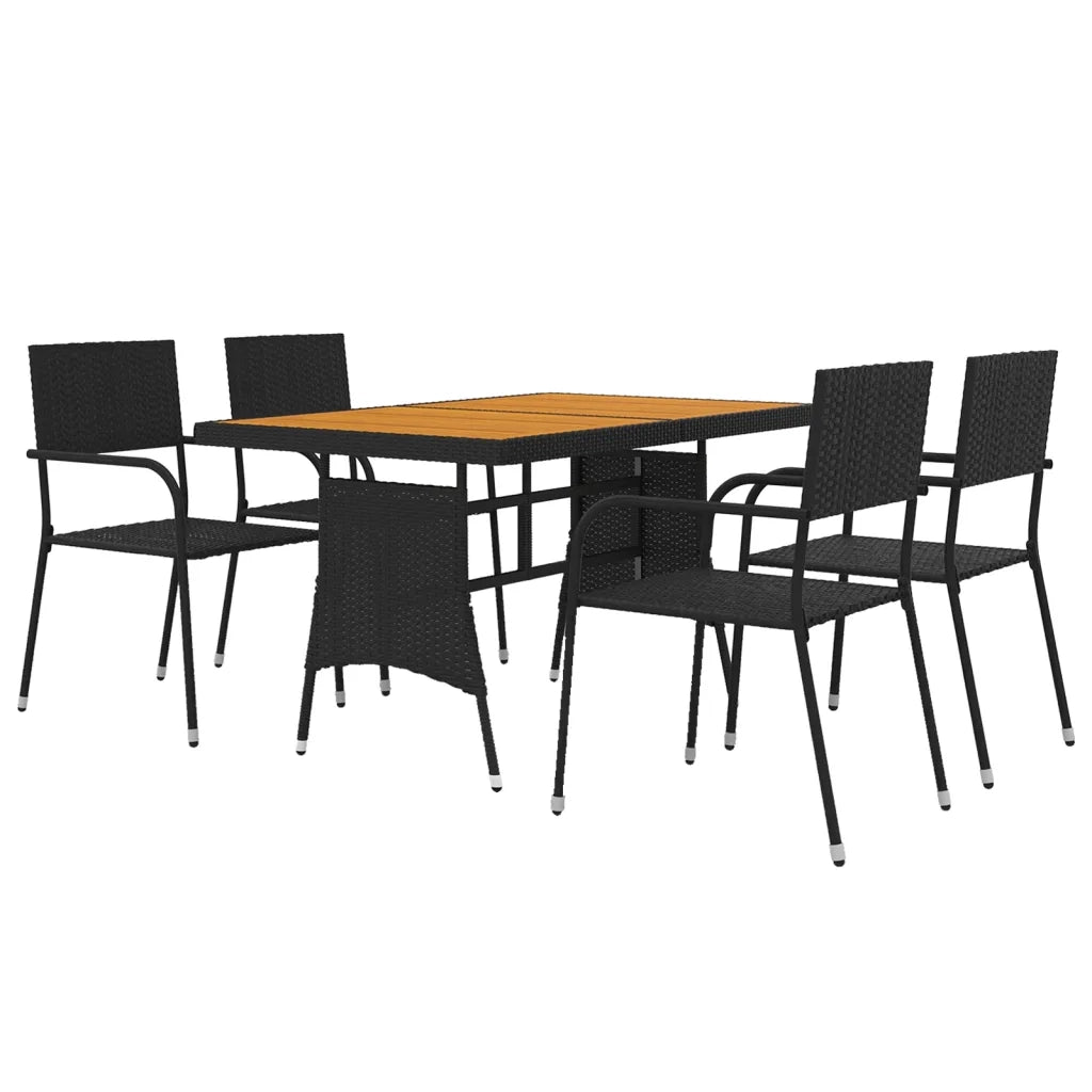 Set da Pranzo per Esterni 5 pz in Polyrattan Nero 3120096