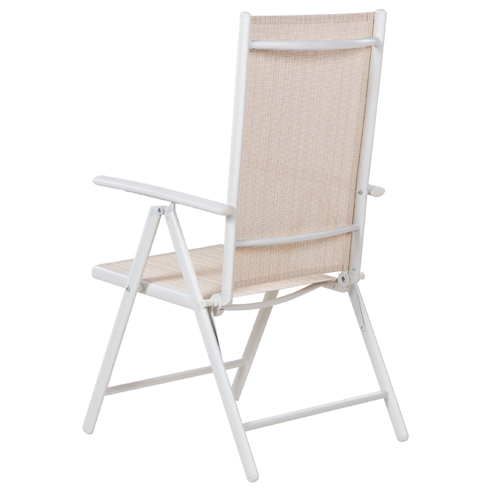 Set di 6 sedie da giardino in tessuto beige struttura in alluminio bianco pieghevole reclinabile