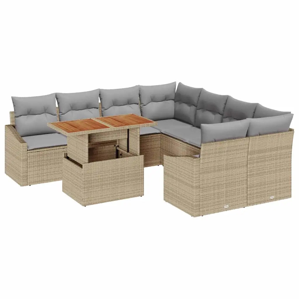 Set da Pranzo per Giardino con cuscino 9 pcs Beige e grigio 3349818
