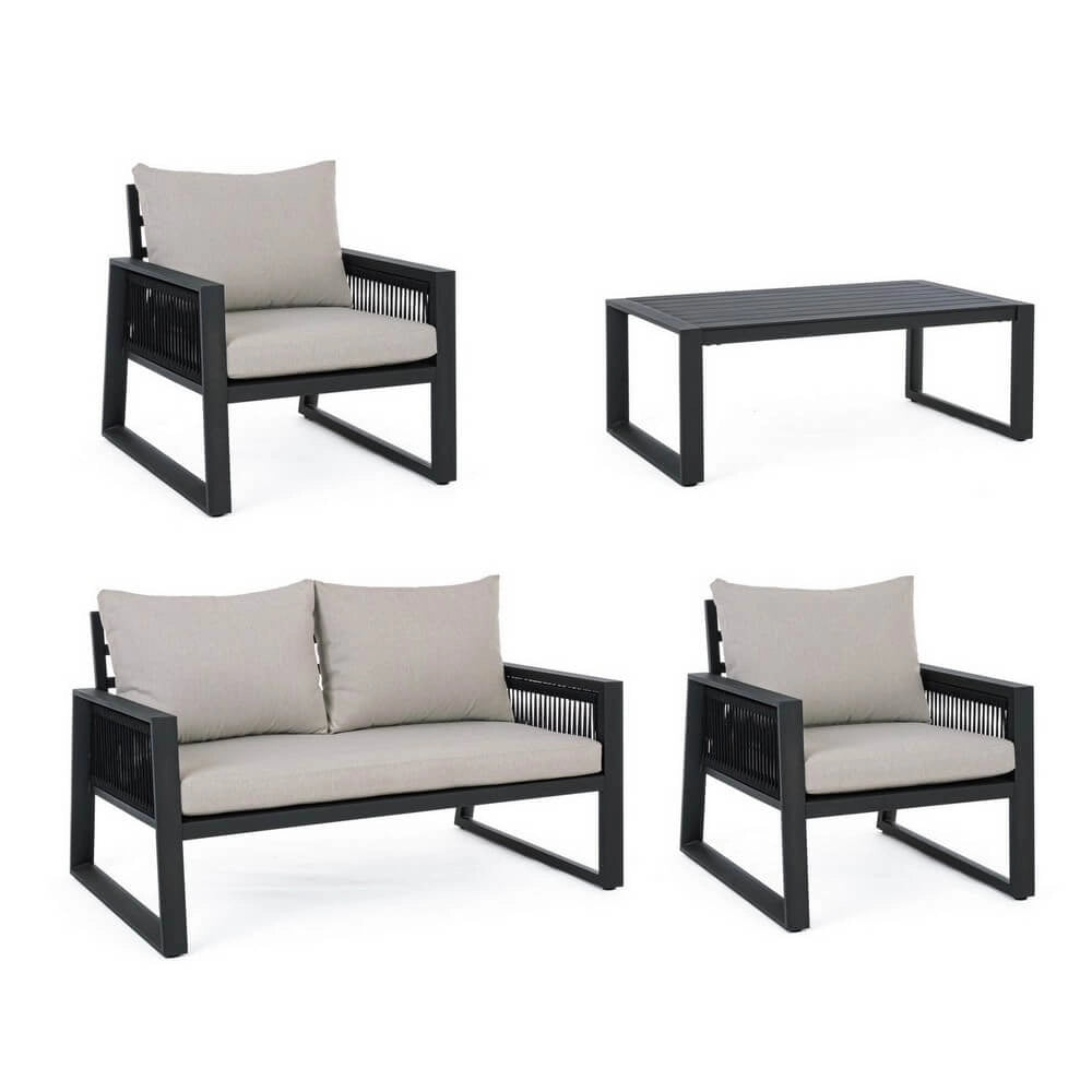Set da 4 Salotto da Giardino in Alluminio con Cuscini e Corde in Textilene - CAPTIVATING