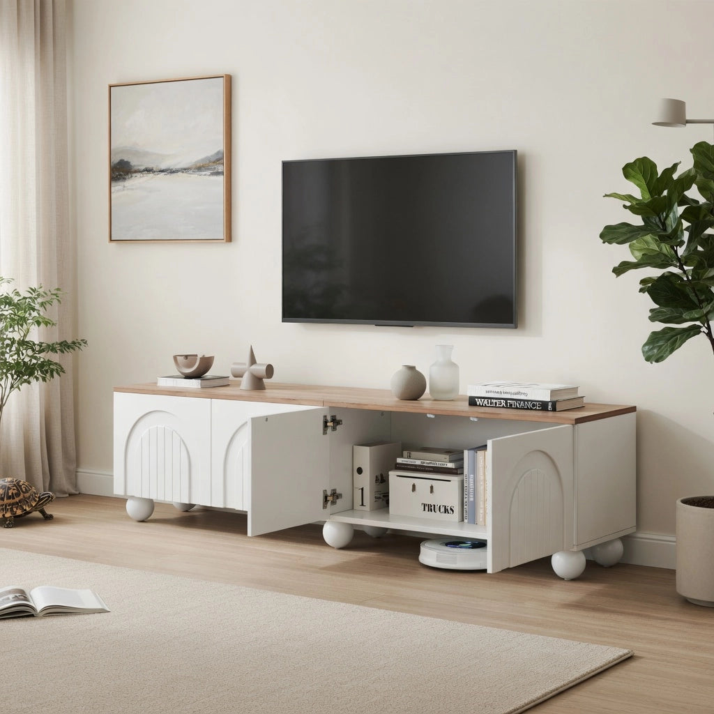 Cassettiera TV bianca e rovere MDF lunghezza 180 cm