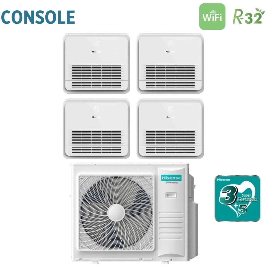 Climatizzatore Condizionatore Hisense Quadri Split Console 9+9+9+12 con 5AMW105U4RQC R-32 Wi-Fi Optional con Telecomando di serie 9000+9000+9000+12000