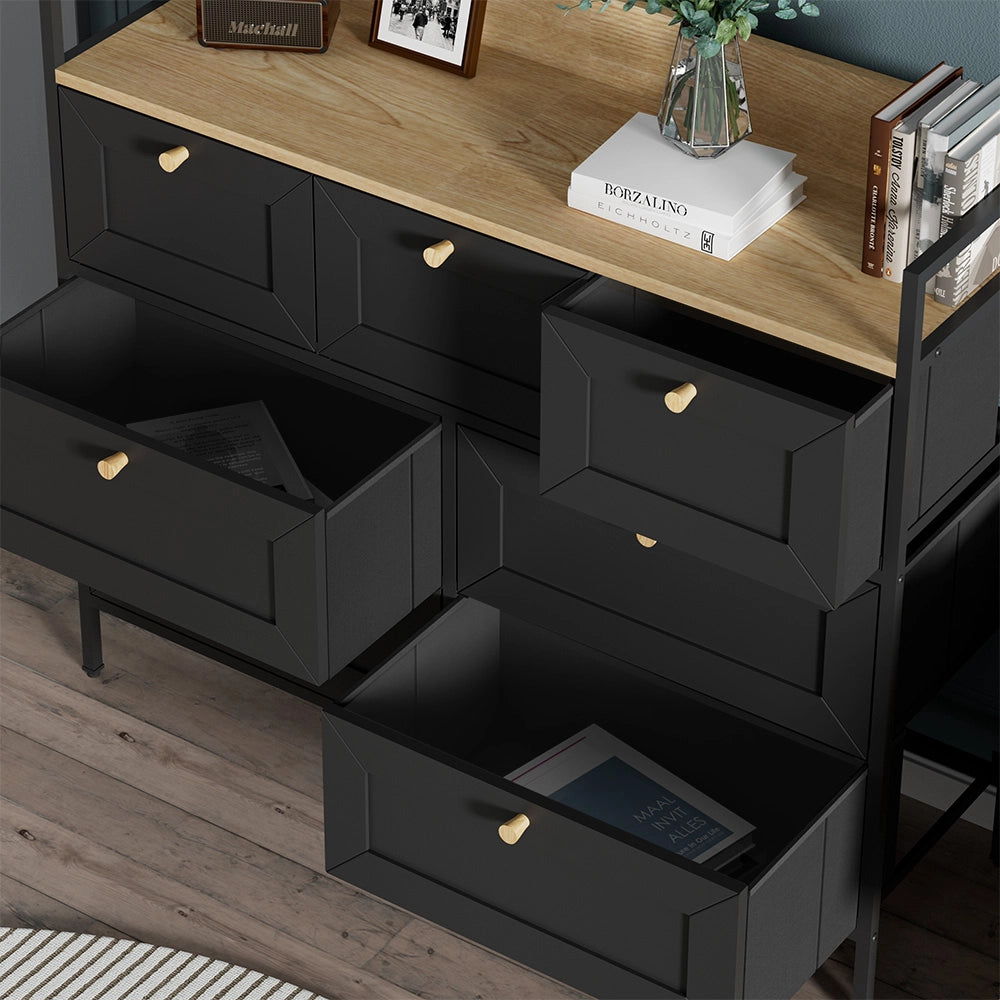 Vicco Tavolino Nero 98 x 85 cm con 7 cassetti
