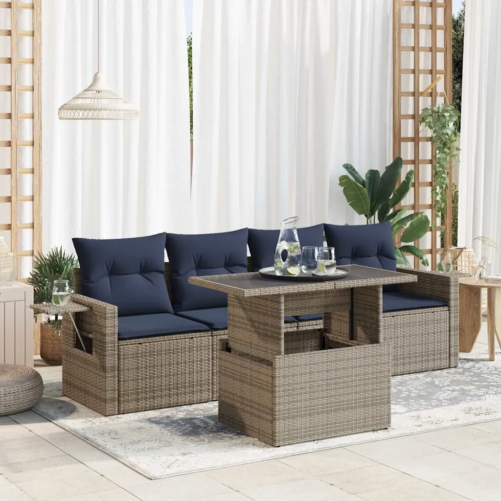 Set Divani da Giardino 5 pz con Cuscini Grigio Polyrattan 3326402