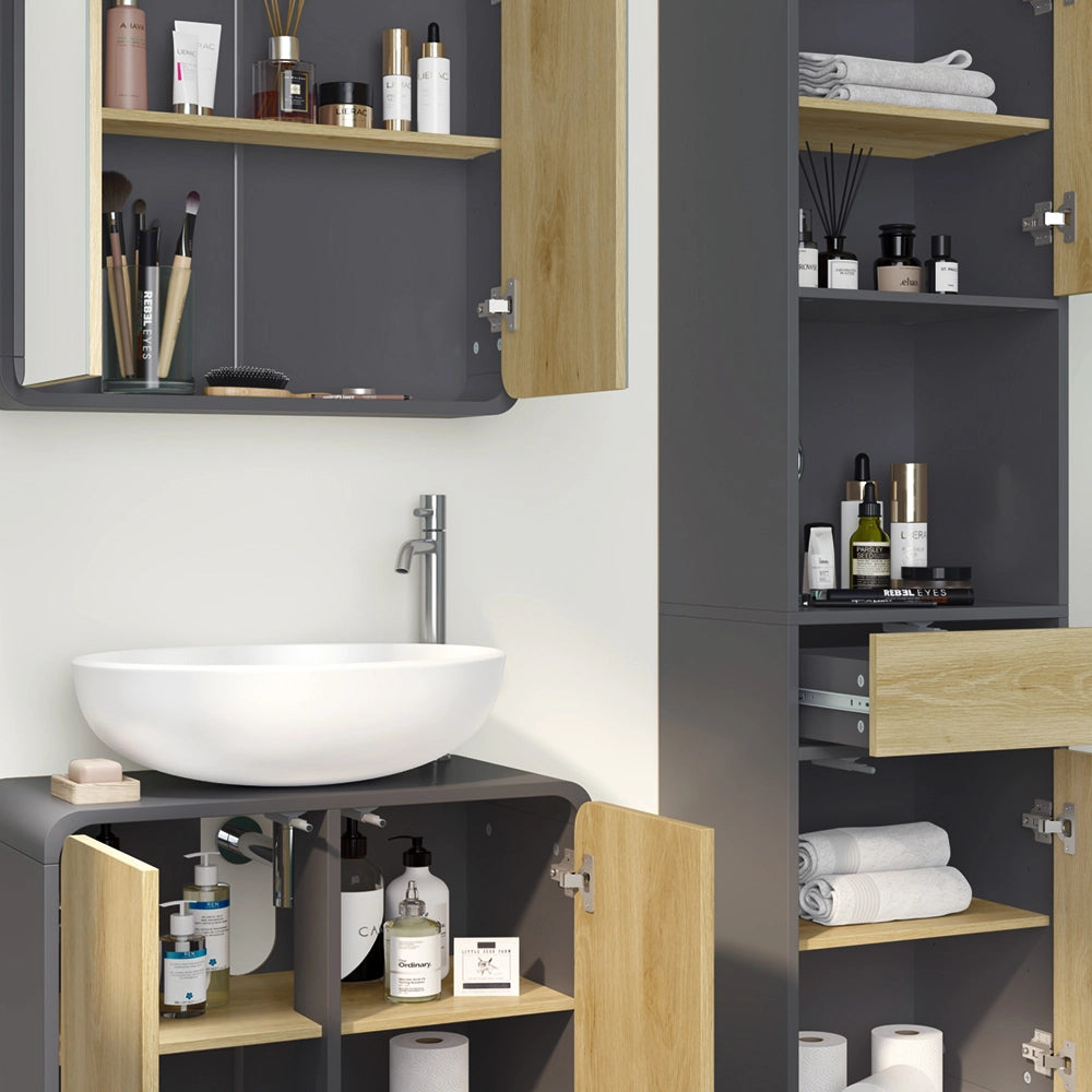 Vicco Set di mobili da bagno Antracite/quercia 4 parti