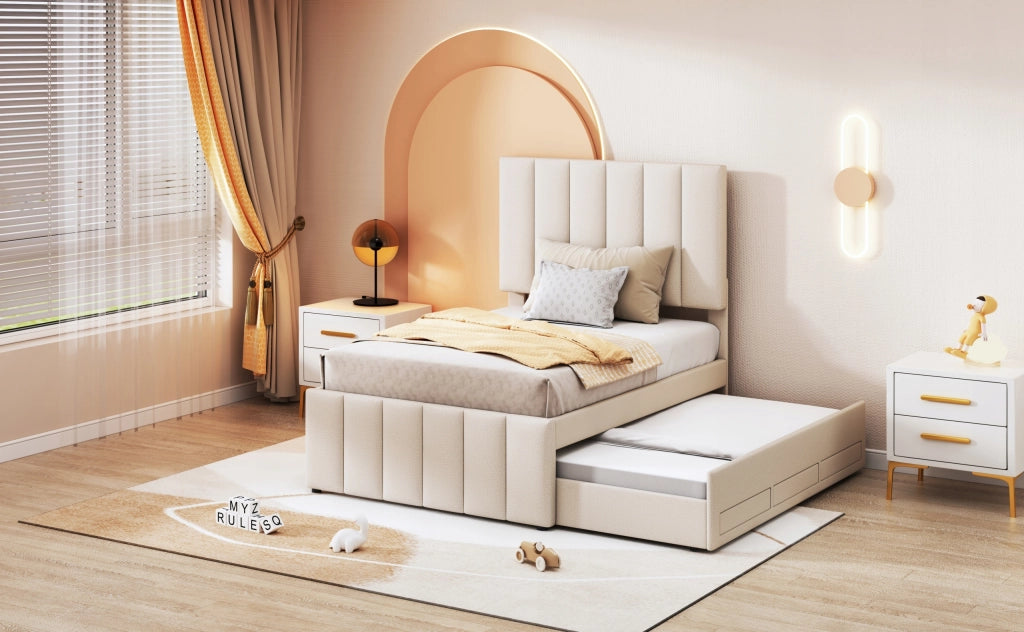Letto imbottito 90x200 con contenitore - Xylo - Beige
