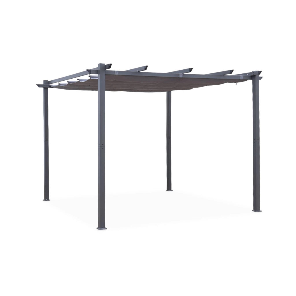 3x3m pergola, alluminio, copertura scorrevole, grigio