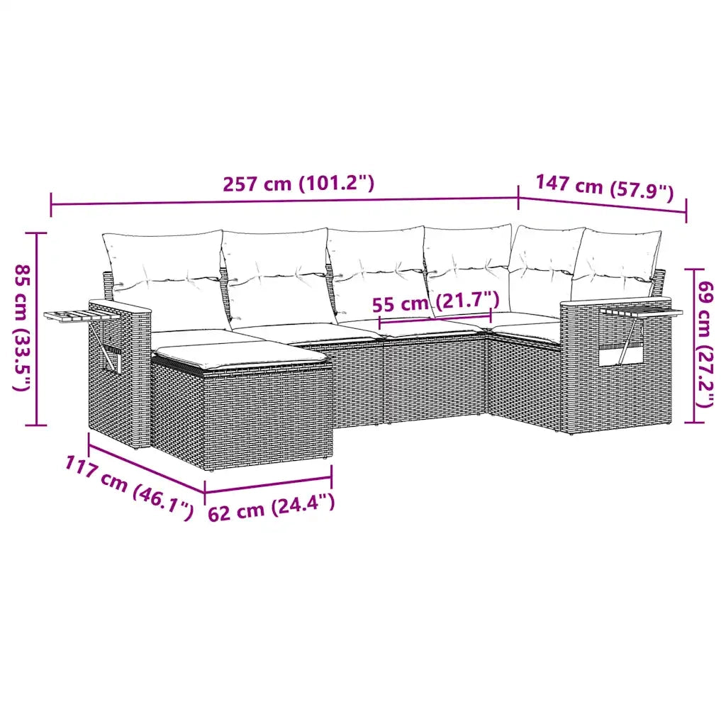 Set Divano da Giardino 6 pz con Cuscini Beige in Polyrattan 3259419