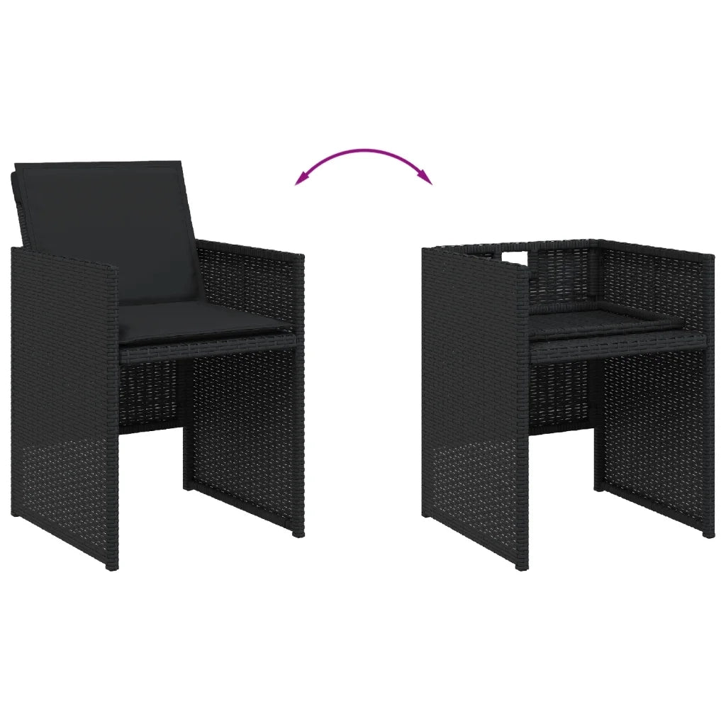 Set da Pranzo da Giardino 9 pz con Cuscini Nero in Polyrattan 3277722