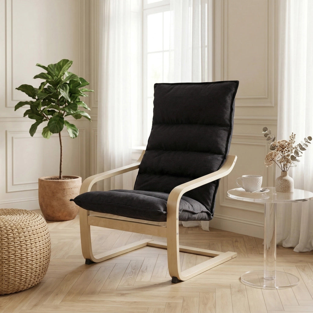 Poltrona Moderna con Schienale Alto ¨C Minimal ¨C Tessuto Velluto Nero 67x83x105 cm