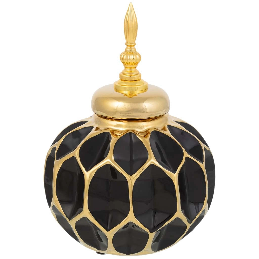 Vaso in ceramica nera e oro, D16,5x23,5h cm