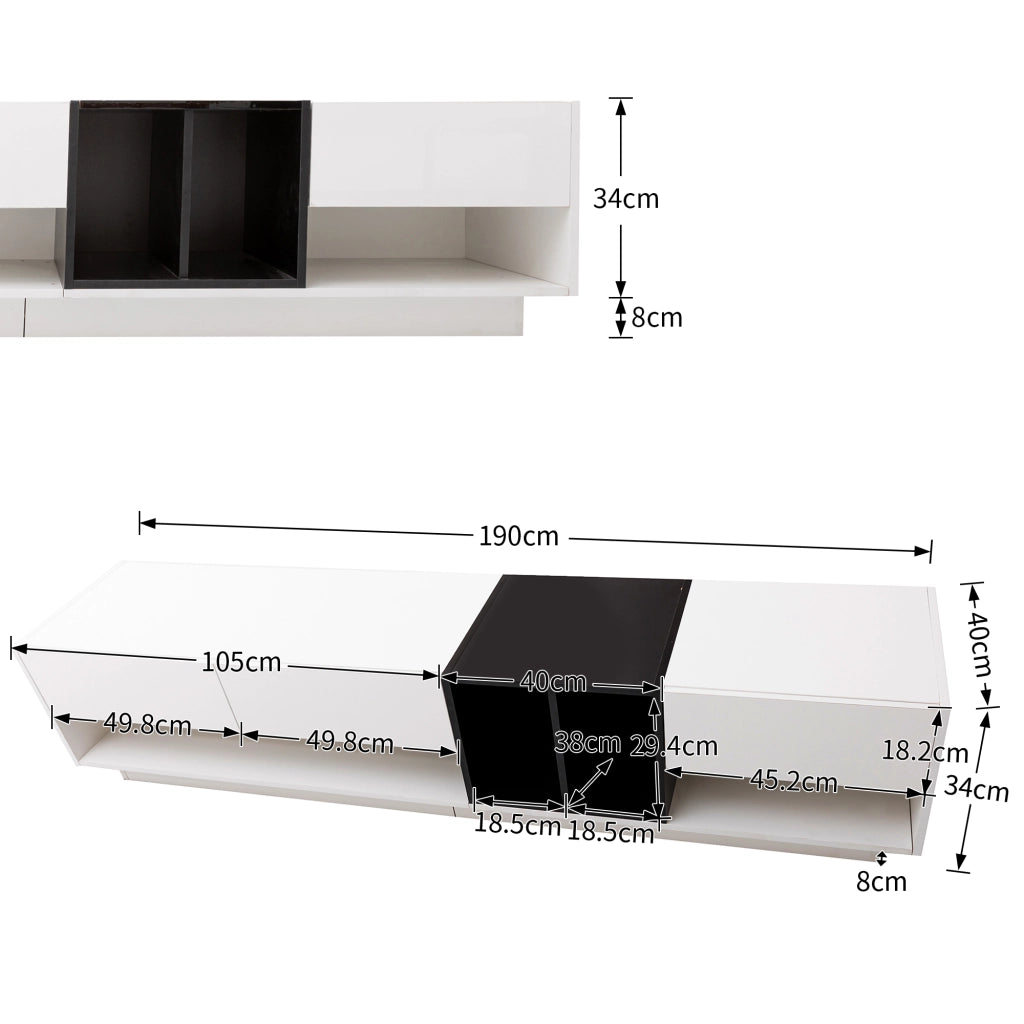 TV-Schrank bianco lucido e nero; truciolato; lunghezza 190 cm