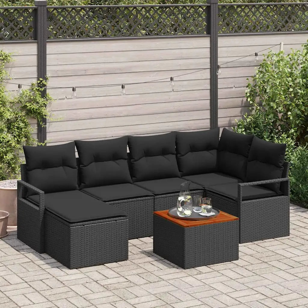 Set Divano da Giardino con archiviazione 7 pcs Nero polyrattan 3356399