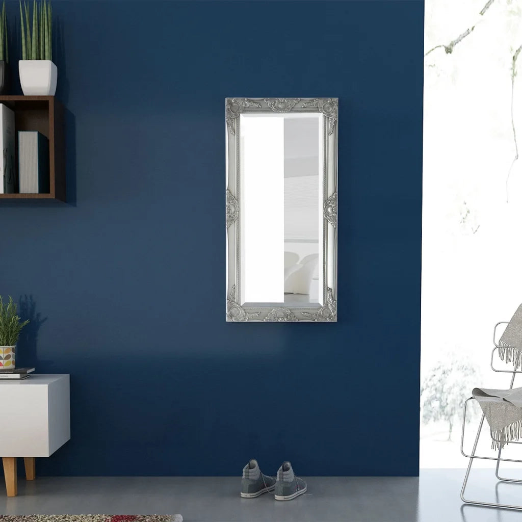 Specchio da Parete Stile Barocco-Specchio a Muro-Specchio Decorativo 100x50 cm Argento