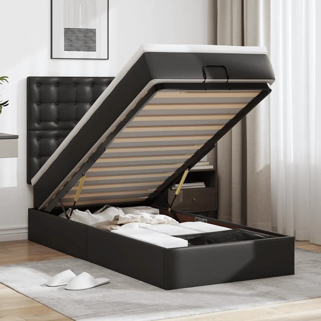 Letto Pouf con Materasso Nero 90x200 cm Similpelle 3312981