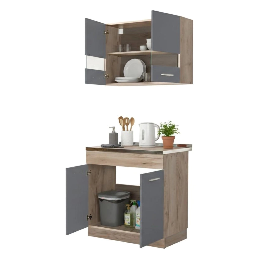 Cucinino Taurano, Cucina 2 Ripiani, Elettrodomestici non inclusi, Nero Antracite