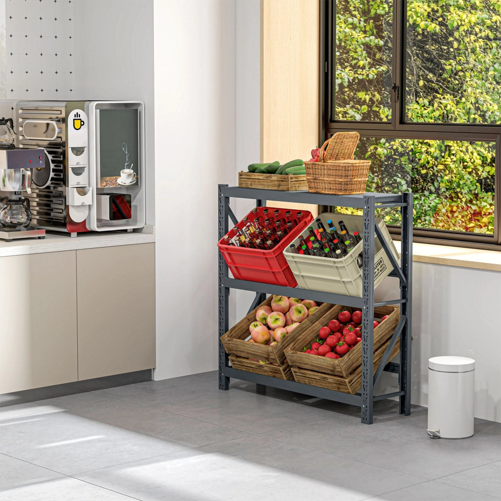 Scaffale per bevande 3 livelli ¨C Xylo ¨C 6 casse, ripiani regolabili, 110x30x110 cm, grigio