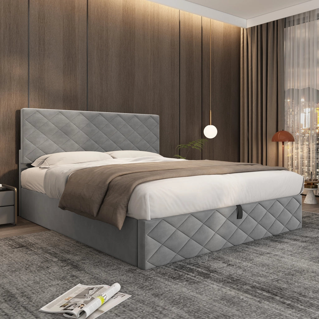 Letto Contenitore Imbottito con Rete a Doghe e Idraulico ¨C MINIMAL ¨C Grigio 140x200