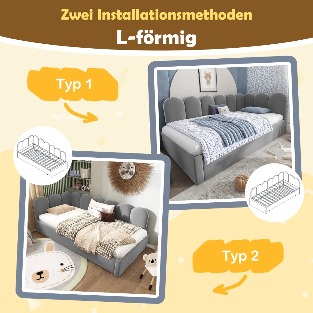 LETTO Divano letto con letto estraibile 90x200 cm Velluto Grigio