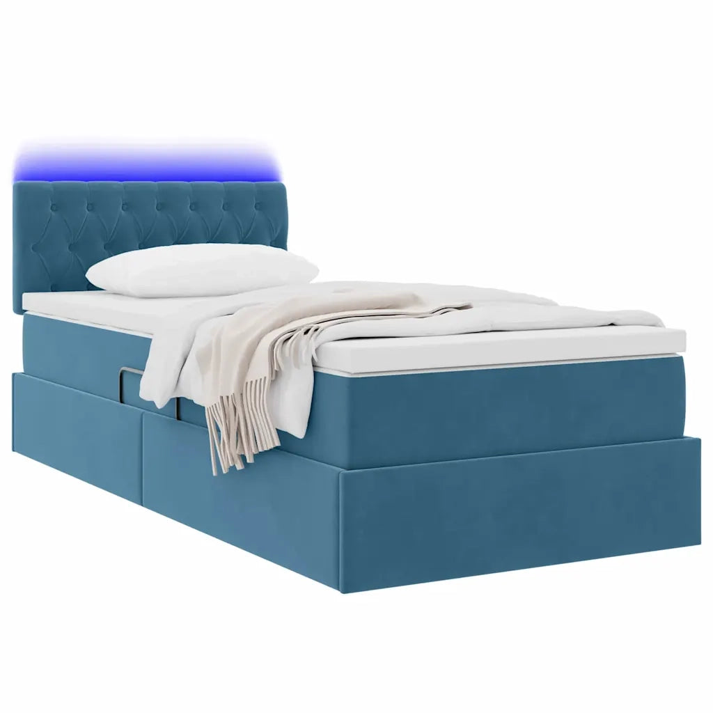 Letto con contenitore e LED Blu Scuro 100 x 200 cm Velluto 3371437