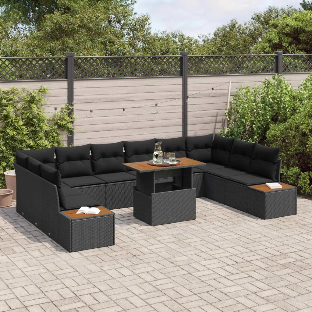 Set Divano da Giardino 11 pcs Nero Poly Rattan 3358842