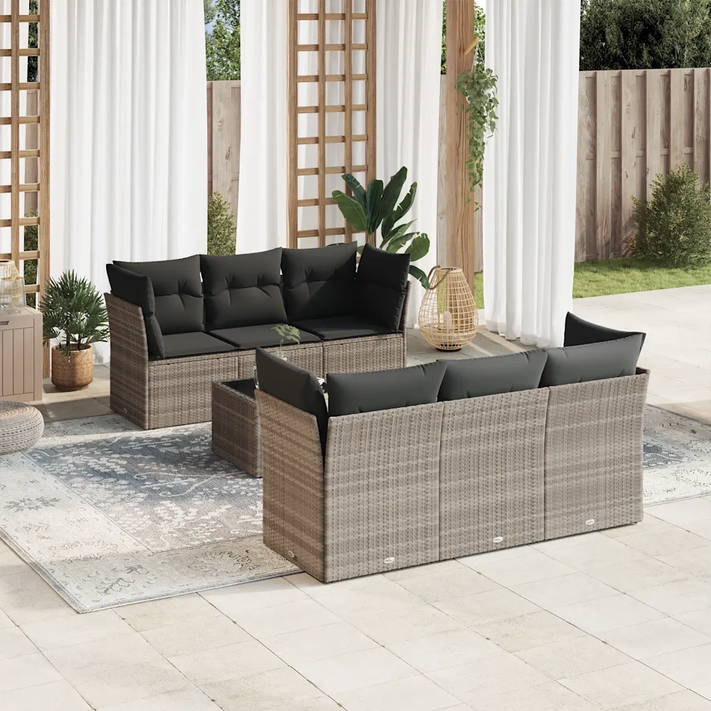 Set Divani da Giardino 7pz con Cuscini Grigio Chiaro Polyrattan 3217262