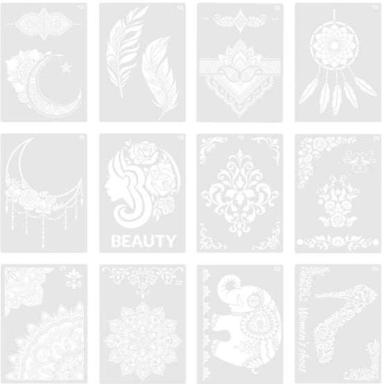 Stencili 12 pezzi - Schemi riutilizzabili - Mandala/Schemi fiori - Pittura/Murales - Flessibili/PET - Facili da pulire