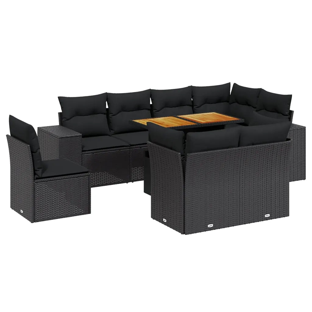 Set Divani da Giardino 9 pz con Cuscini Nero in Polyrattan 3272728