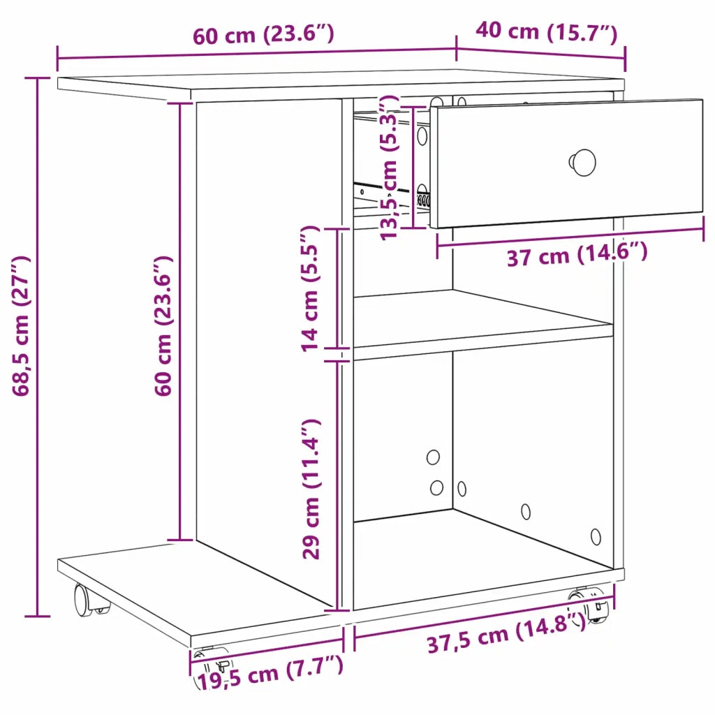 Supporto per Stampante Rovere Nero 60 x 40 x 68,5 cm 8004431